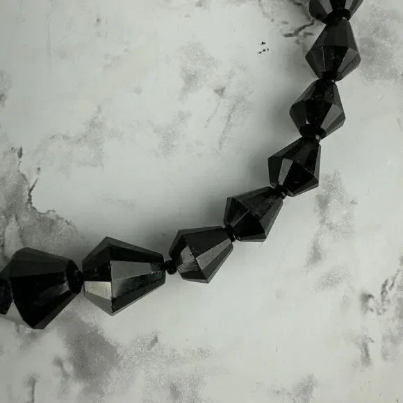 Vintage Victorian 1920's Faceted Glass Morning Beads Beaded Necklace Black